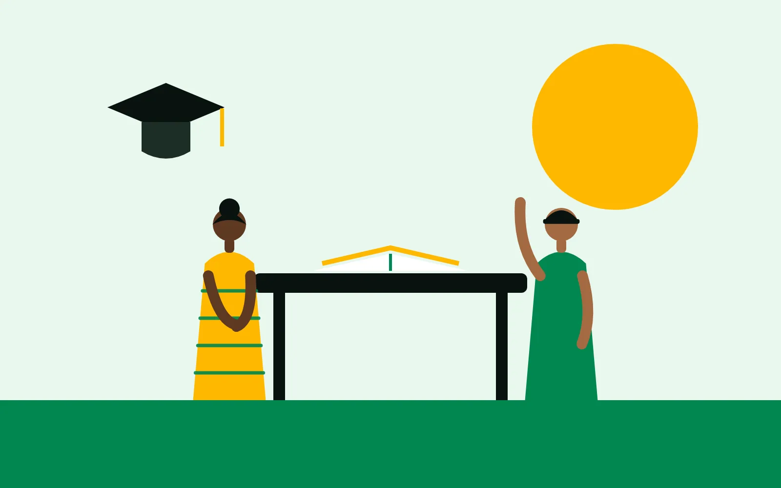 Illustration of a learner and a mentor at a study table