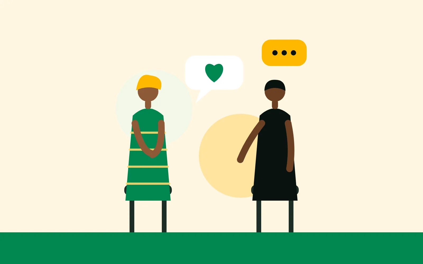 Illustration of two people talking in a calm, private conversation