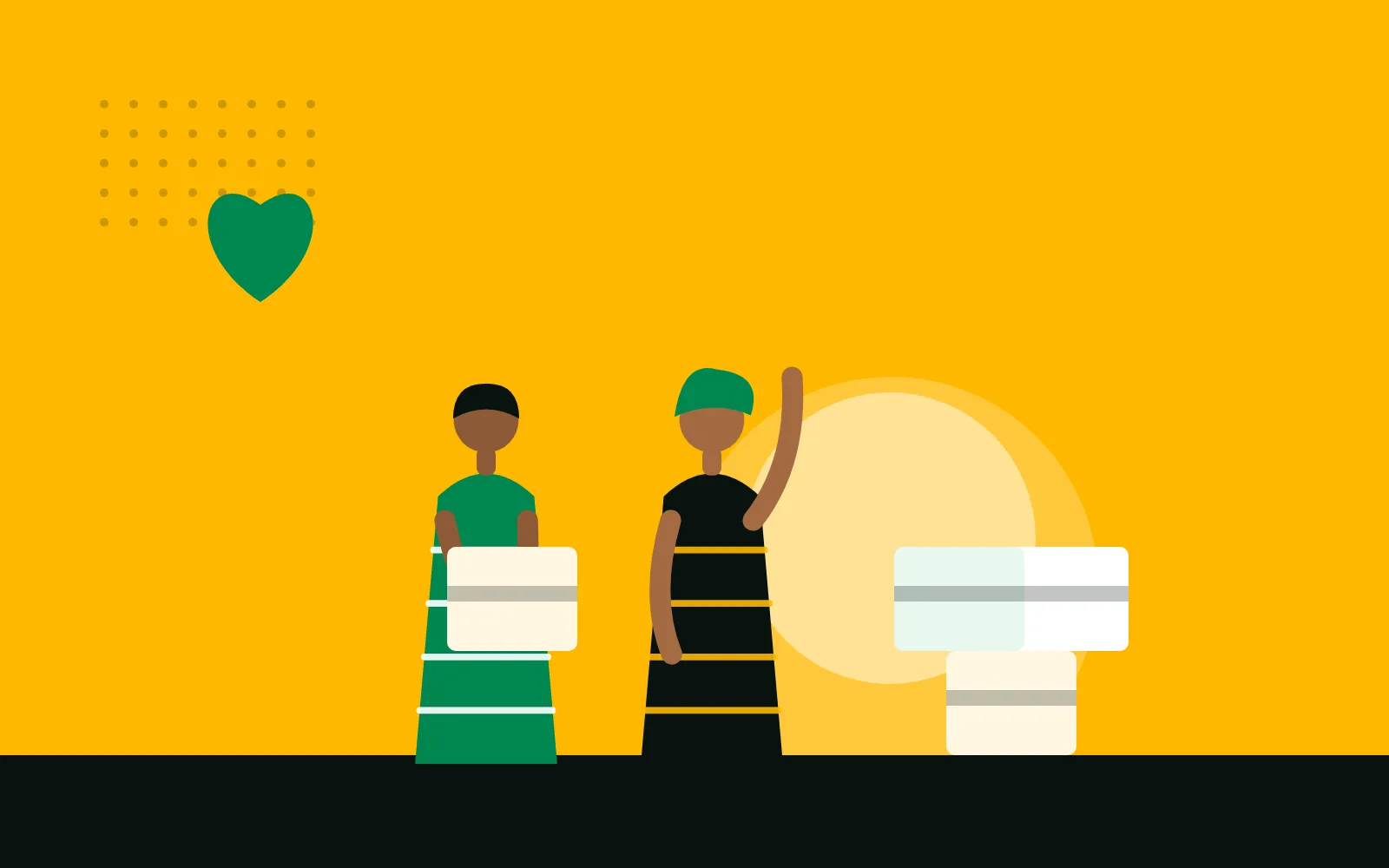 Illustration of volunteers carrying boxes of supplies